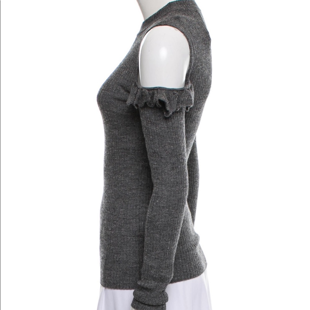 Wool Grey Ribbed Cold Shoulder Top - Picture 3 of 5
